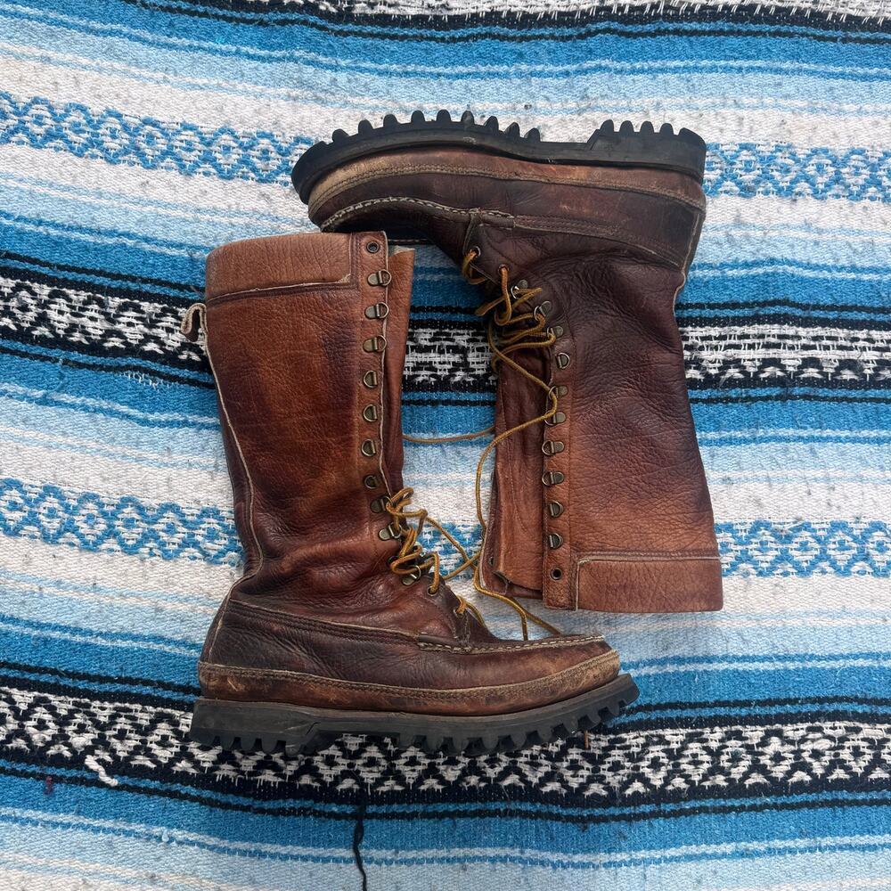 Men’s Vintage W.C Russell Moccasin Sheep Hunter Leather Quilted Lined Boots 10.5